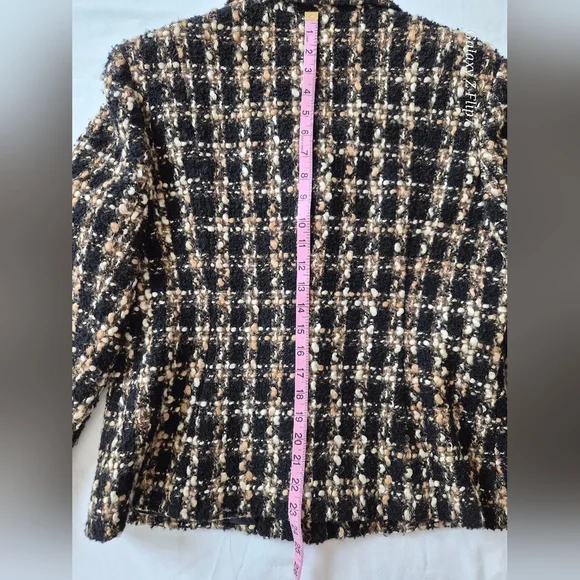 Talbots Petites Black & Tan Bouclé Wool Blend Tweed Blazer - Size 14P - Picture 7 of 8